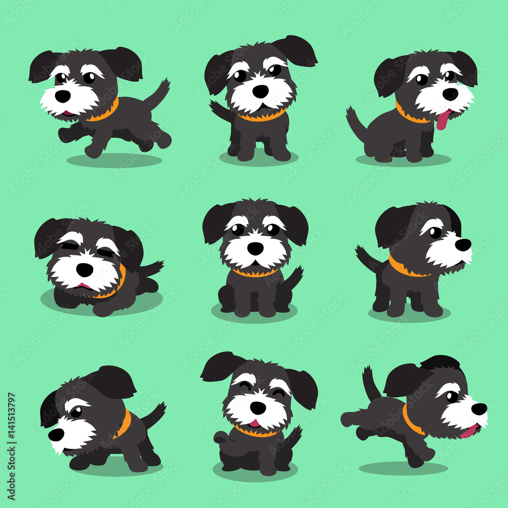 Obraz premium Cartoon character black norfolk terrier dog poses