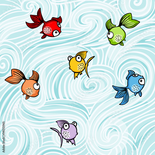 Funny colorful fishes background 