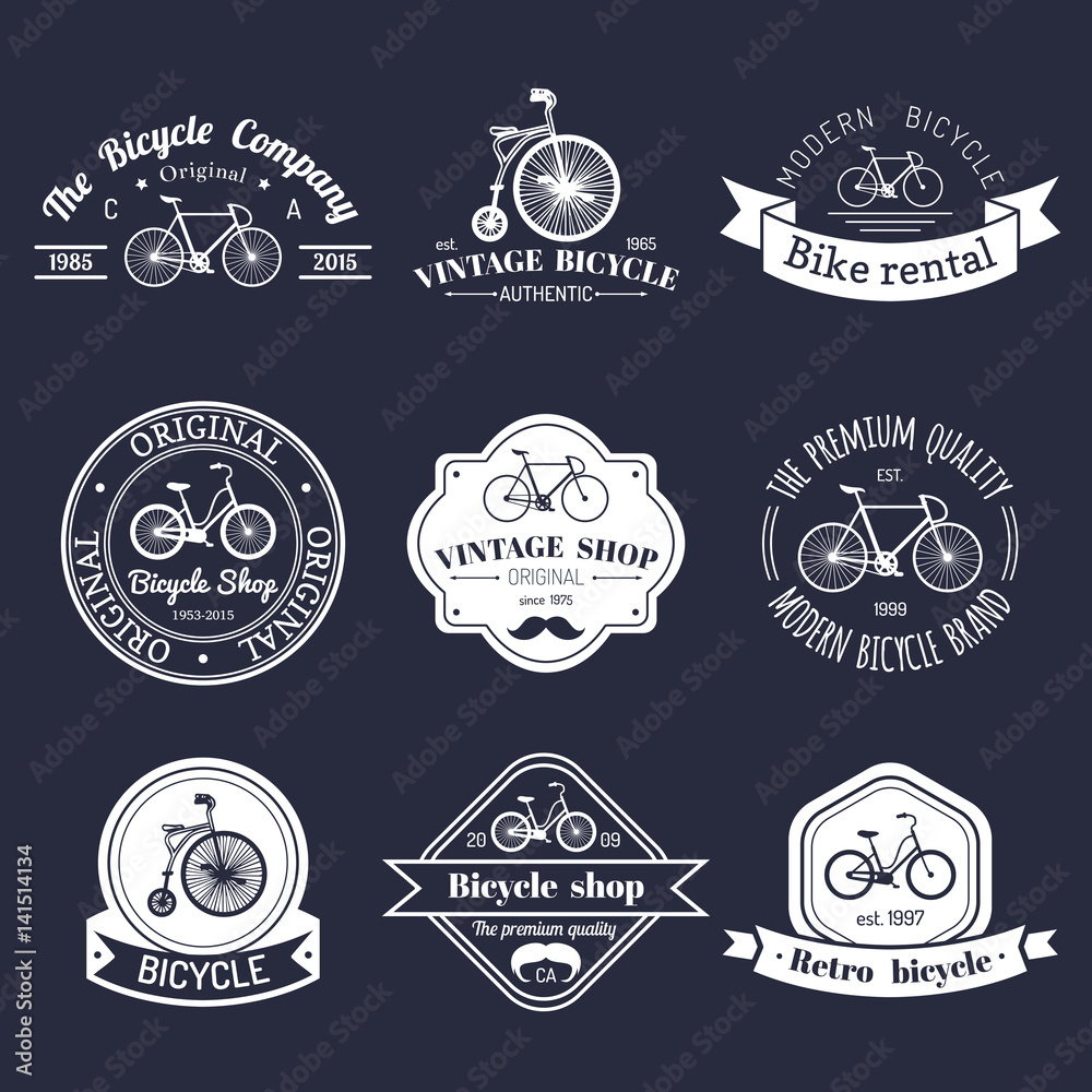 Fototapeta premium Wektor zestaw vintage logo rowerowe hipster. Nowoczesna kolekcja odznak rowerowych lub emblematów.