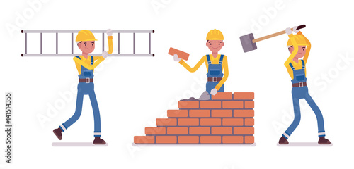 Set of male construction worker