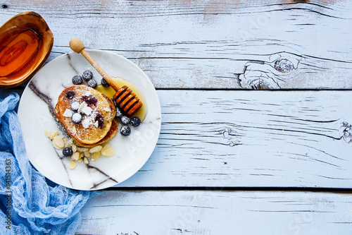 Blueberries homemade pancakes photo