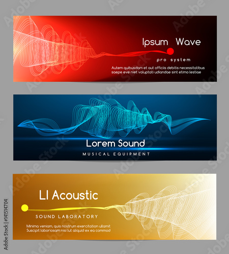 Sound wave banners. Digital abstract vibrant waveform lines energy cards vector illustration