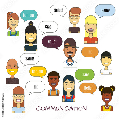 People communication vector illustration. International foreign language communications