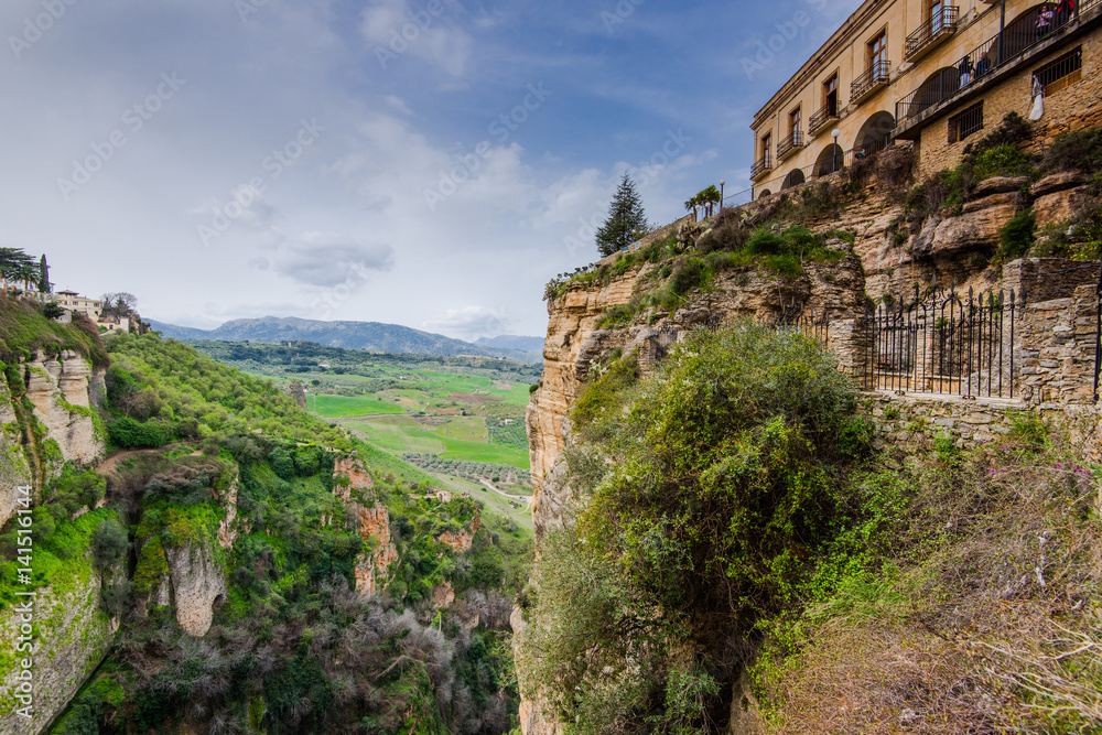 Panoramic view from Puente Nuevo New Bridge in Ronda, Spain