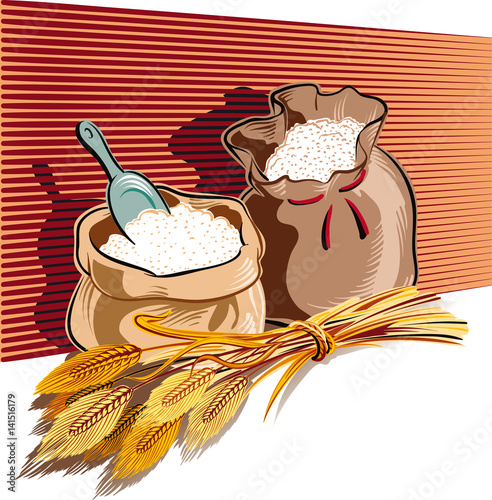 Ears of corn and flour sacks.