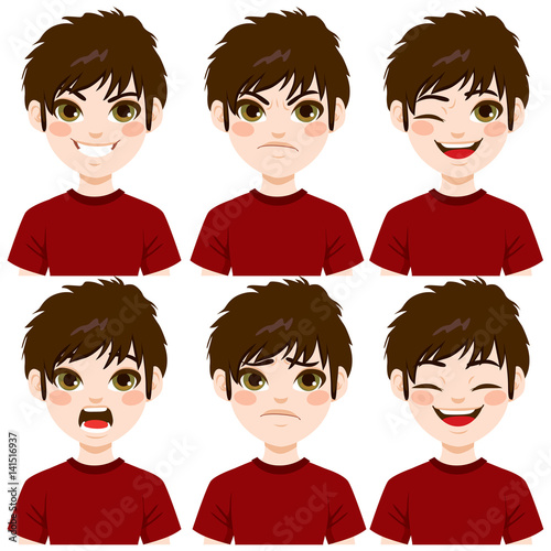 Teenage boy making six diff...