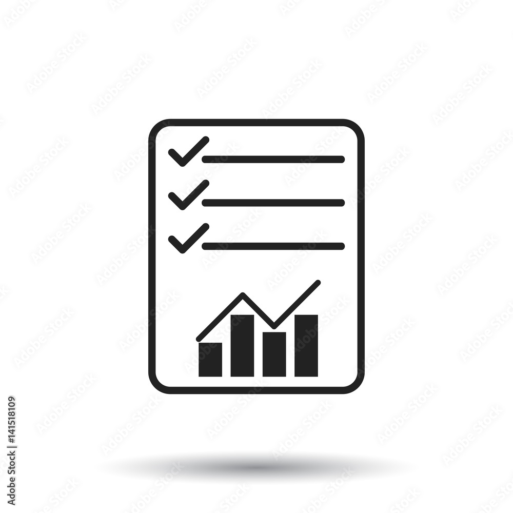 Сhecklist icon. Flat vector illustration. Document check sign symbol with shadow on white background. Сhecklist icon. Flat vector illustration. Document check sign symbol with shadow on white background.