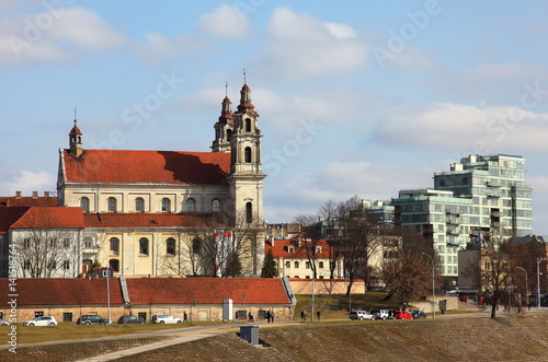 Vilnius St,Raphael church and modern building