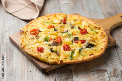 pizza with rustic background