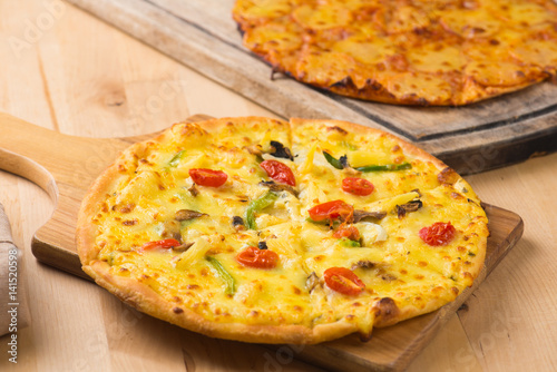 pizza with rustic background
