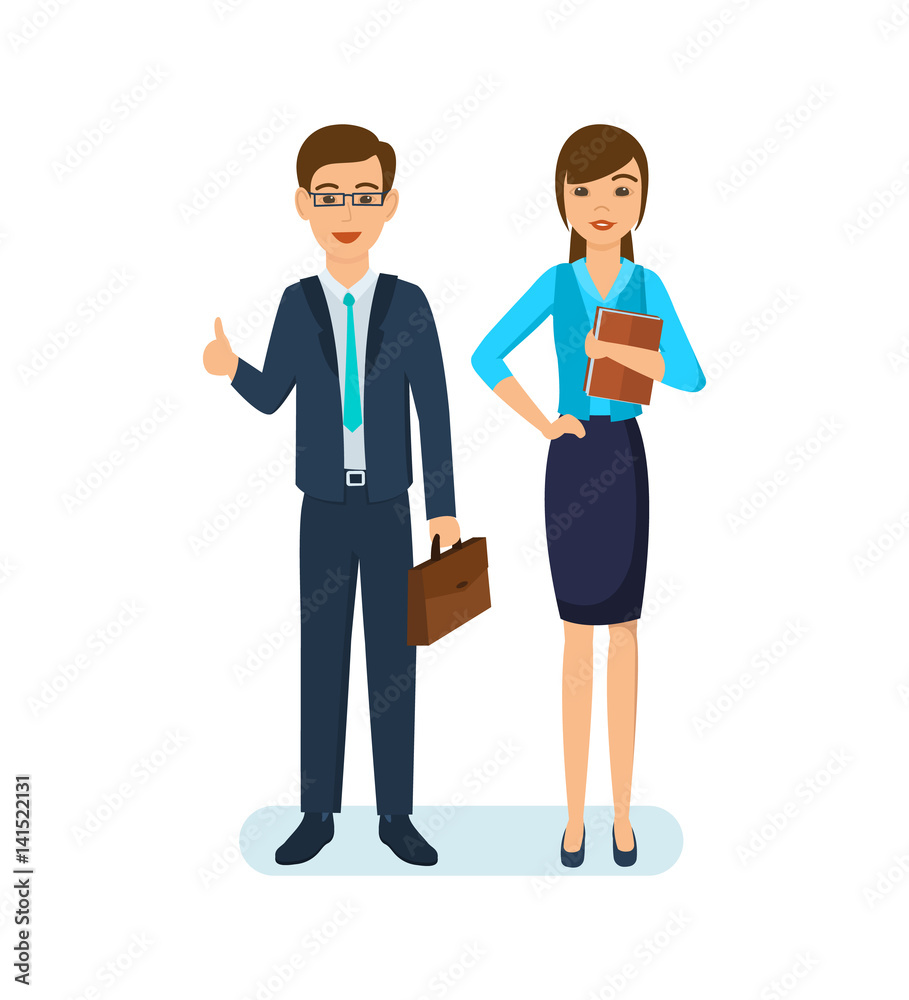 Office employee with documents in hand, next to her colleague.
