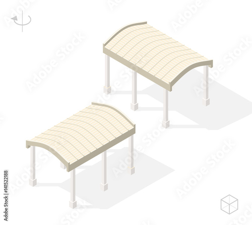 Isometric High Quality City Element with 45 Degrees Shadows on White Background . Pergola