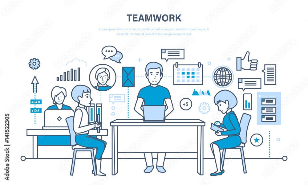 Teamwork, communication, exchange of important information, dialogues, discussions, workflow space.