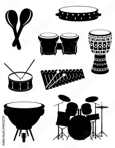 percussion musical instruments set icons stock vector illustration