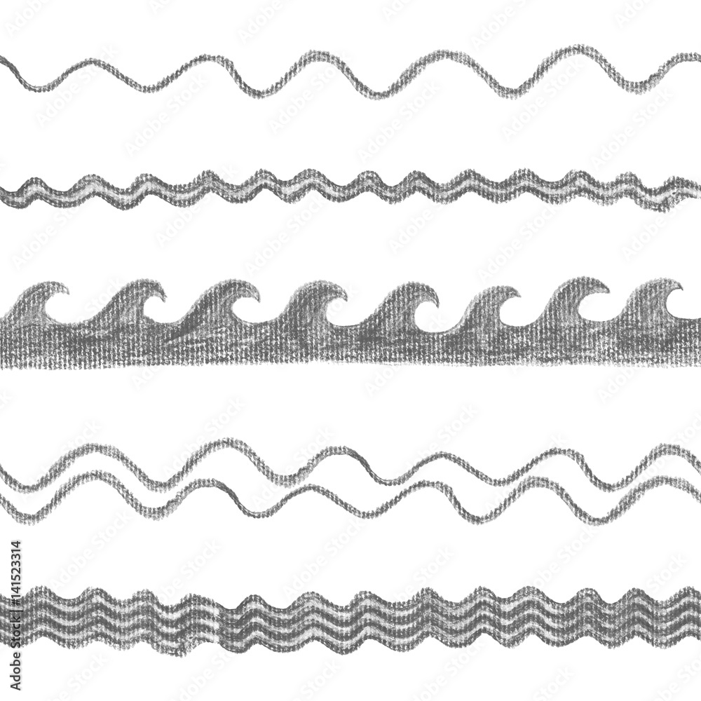 Seamless graphite pencil wavy borders set