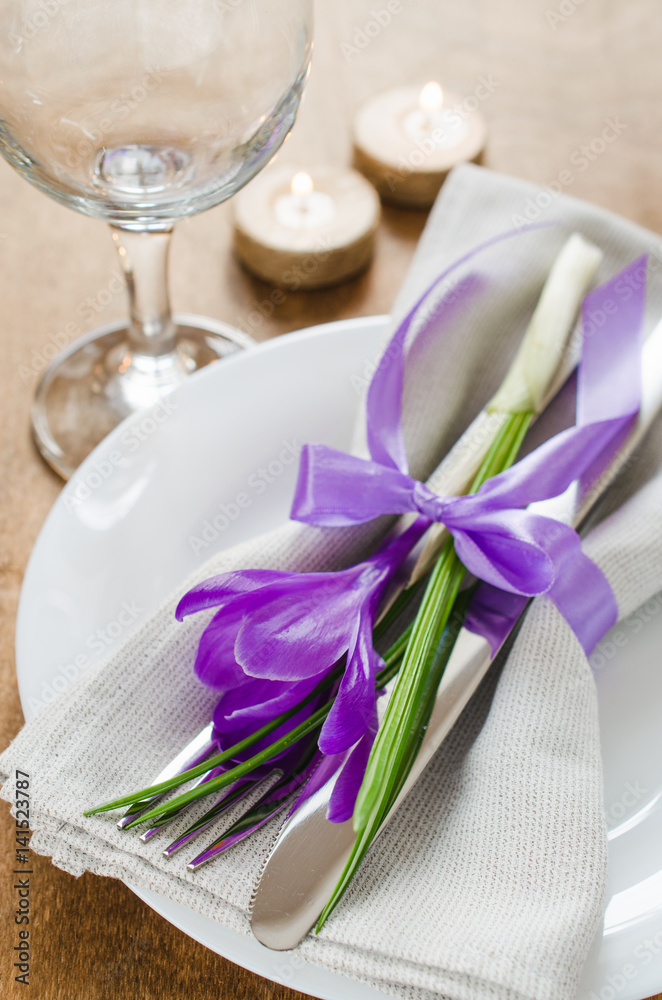 Table Setting With Fresh Flower and Candles.