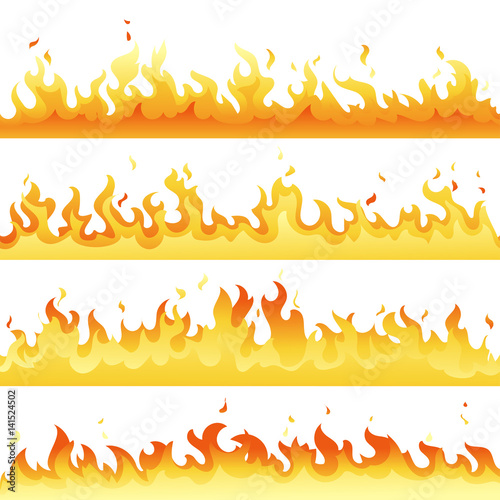 Fire Flame backdrop background set. Horizontal bonfire template for banner, web or brochure. Vector explosion decoration