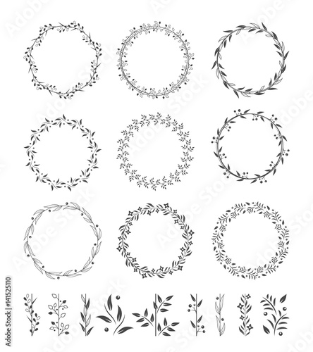Round wreaths vector icons