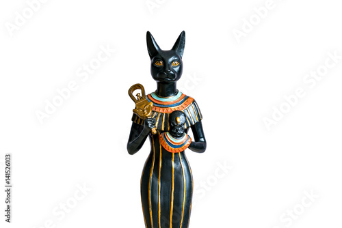 The Goddess Bastet - Role in ancient Egypt on white background. Bastet was a goddess in ancient Egyptian religion.  photo