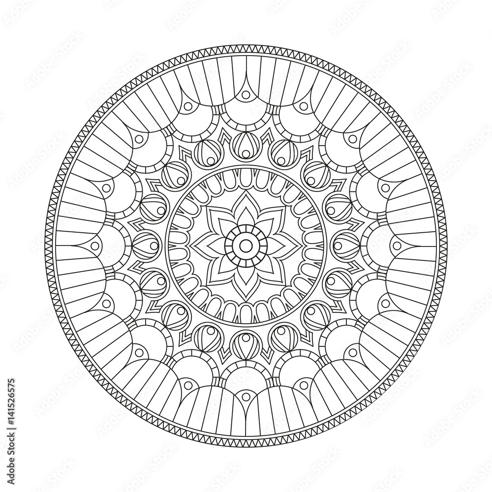 Flower Mandala. Vintage decorative elements. Oriental pattern, vector illustration. Islam, Arabic, Indian, moroccan,spain, turkish, pakistan, chinese, mystic, ottoman motifs. Coloring book page