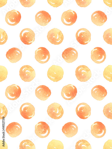 Seamless pattern with orange watercolor polka dots. Vector illustration