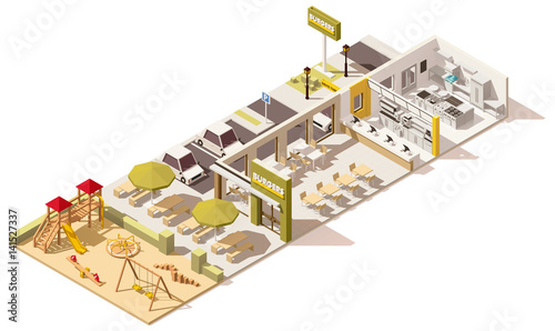 Vector isometric low poly fast food restaurant