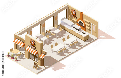 Vector isometric low poly pizzeria