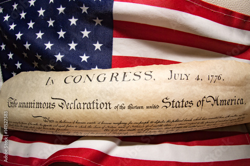 Obraz na płótnie Declaration of independence 4th july 1776 on usa flag