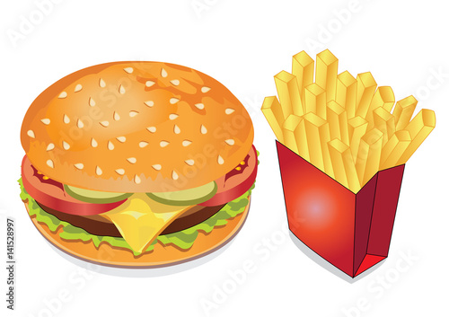 Hamburger and fries