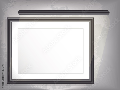 Mock up, horizontal big frame,picture with backlight. Grunge background. white border. vector