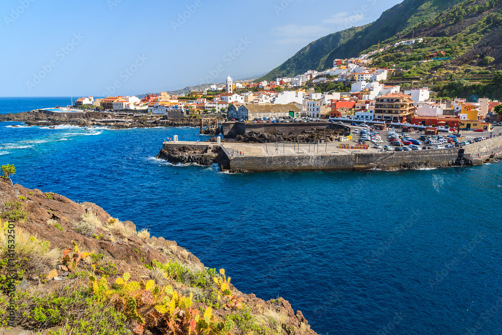 View of Garachico town and ocean on northern coast of Tenerife island, Spain