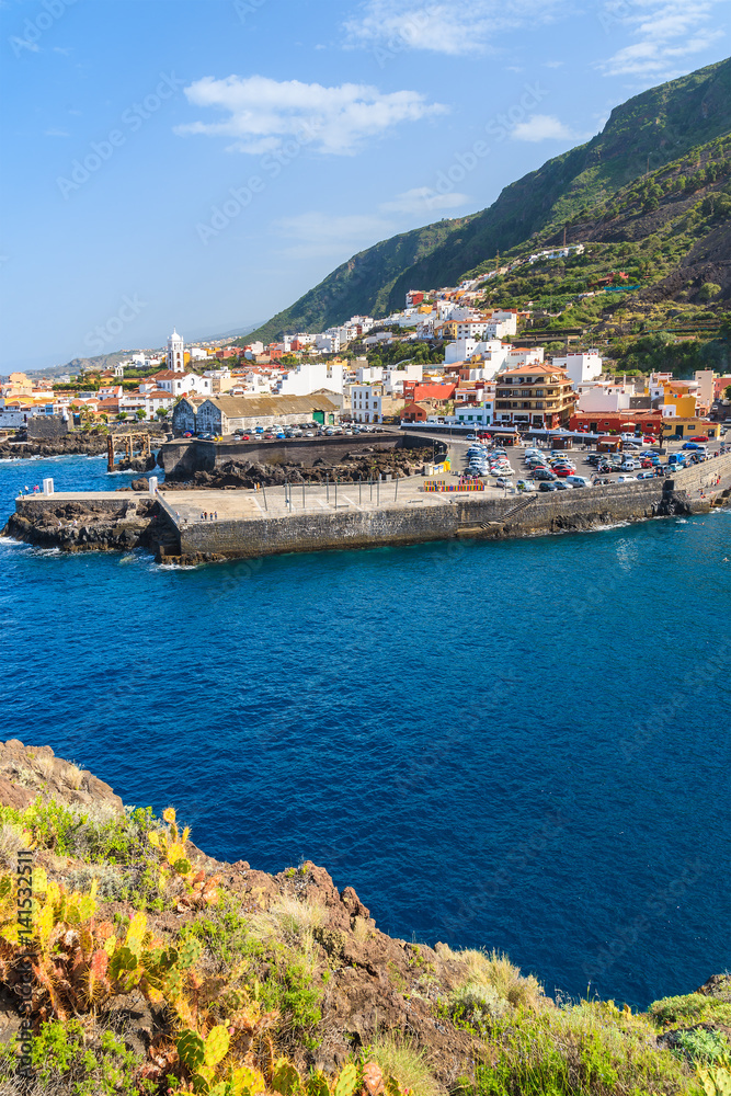 View of Garachico town and ocean on northern coast of Tenerife island, Spain