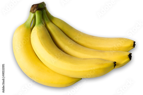 fresh bananas isolated on white background with shadow