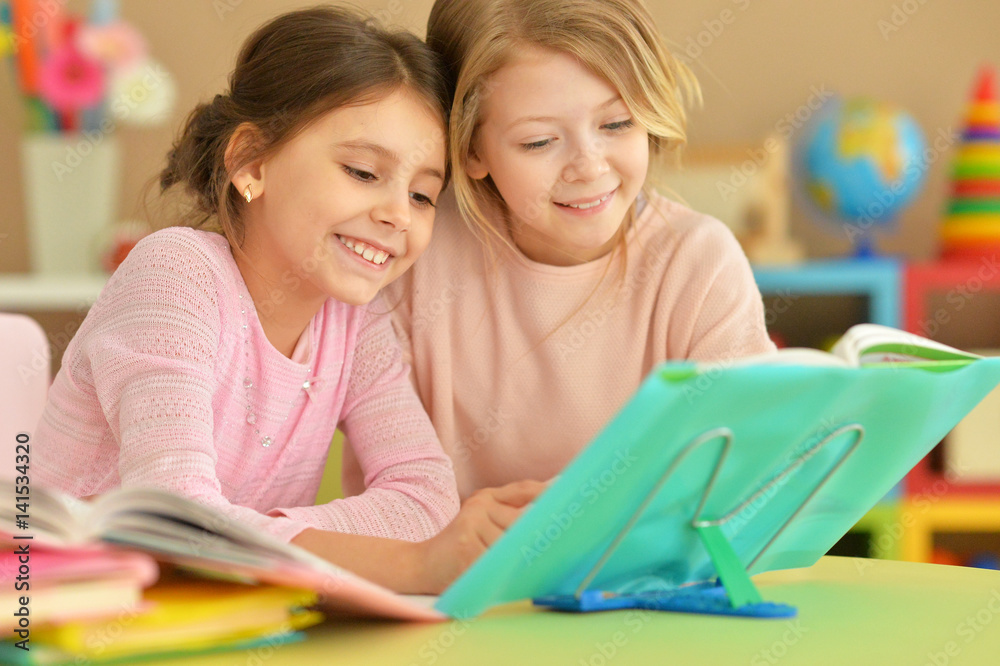 Two girls with their homework Two girls with their homework