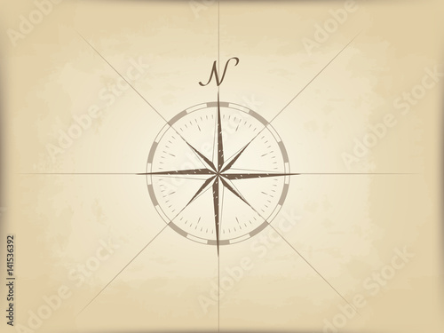 old map on parchment. vector. the compass design in the center.