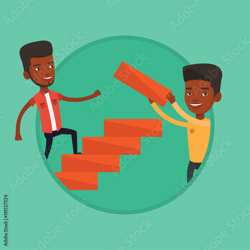 Businessman running upstairs vector illustration.