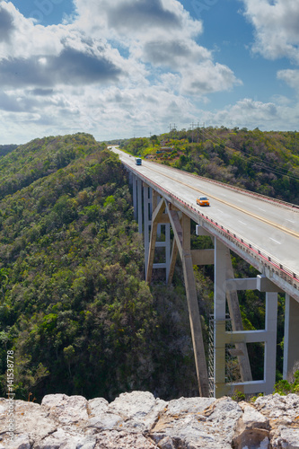 Tropical island. Landscape. Road.Bacunayagua Bridge. Yumuri Valley. Matanzas