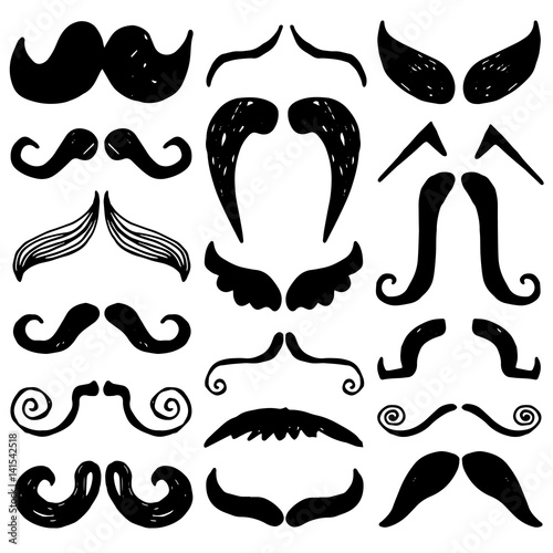 Hand drawn mustache set. vector, mustache, style
