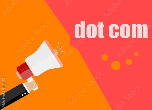 dot com. Flat design business concept Digital marketing business man holding megaphone for website and promotion banners © fotoscool