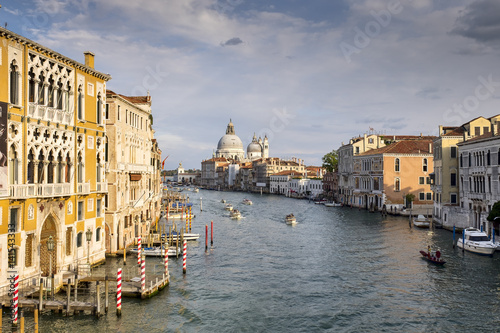 View from Academia bridge on Grand Canal and Basilica Santa Maria della Salute and cruise ship, Venice, Italy © mikhailberkut
