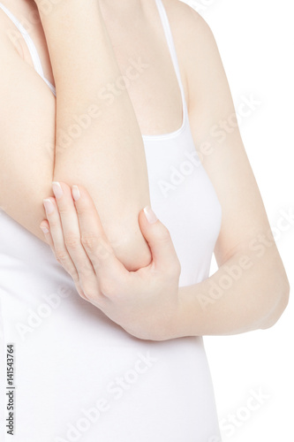 Wallpaper Mural Young woman torso with hand holding elbow in pain isolated on white, clipping path Torontodigital.ca