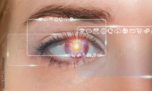 Close-up of woman digital eye 3D rendering