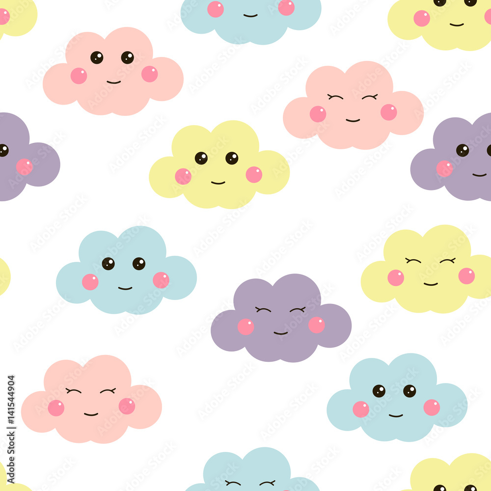 Cute seamless pattern with cute clouds. Design for kids. Vector illustration. Cute seamless pattern with cute clouds. Design for kids. Vector illustration.