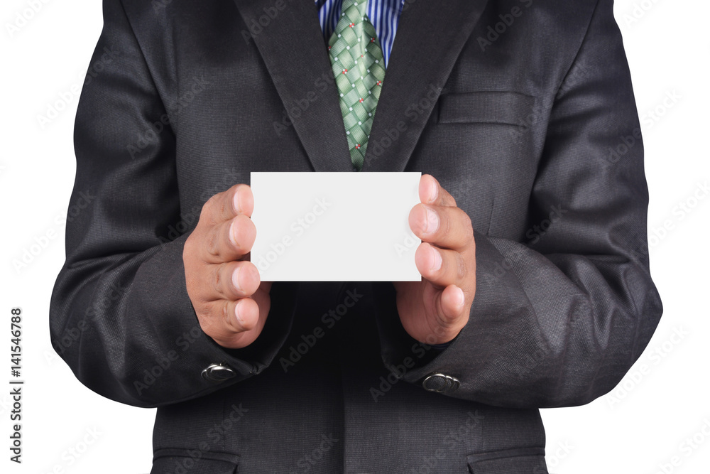 Businessman holding a card