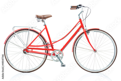 Fototapeta Stylish female red bicycle isolated on white