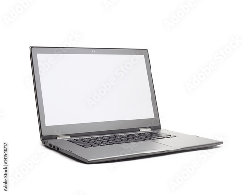 Stylish Laptop with blank white screen. Isolated on white background