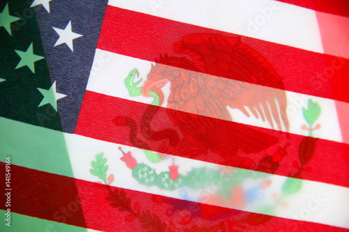 Transparent USA over Mexico flag