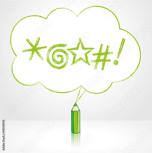 Green Pencil Drawing Swearing Icons Fluffy Cloud Speech Balloon