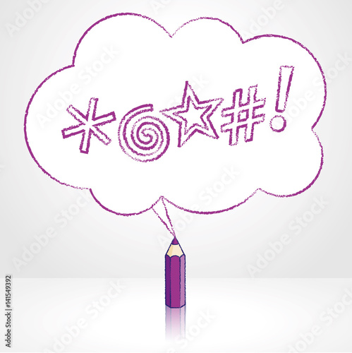 Purple Pencil Drawing Swearing Icons Fluffy Cloud Speech Balloon