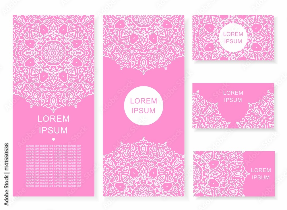 set card, flyer, banner with abstract ornament round mandala set card, flyer, banner with abstract ornament round mandala
